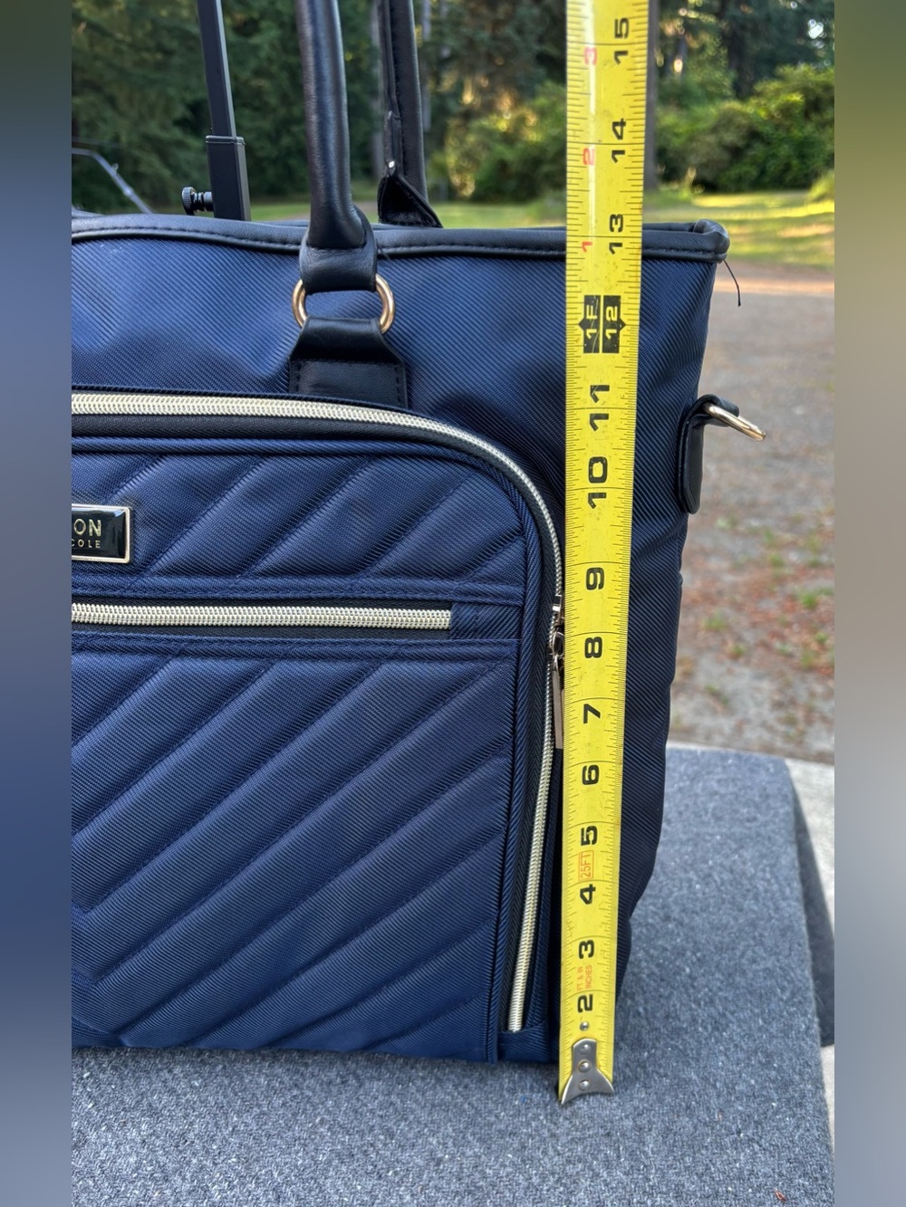 Kenneth Cole Reaction Chelsea Quilted Chevron Laptop Tablet Business Tote Navy - Picture 8 of 16